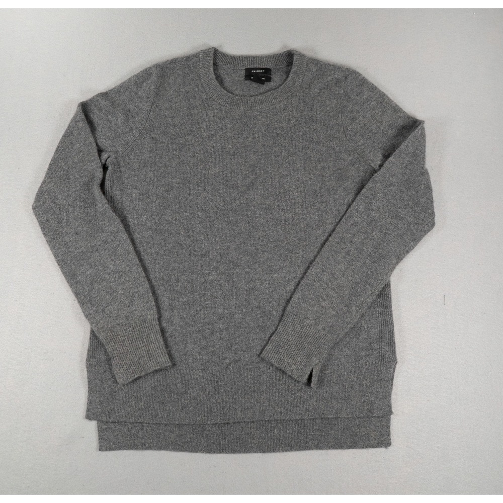 Halogen Womens Sweater 100% Cashmere Crewneck High Low Hem Gray Size M Classic